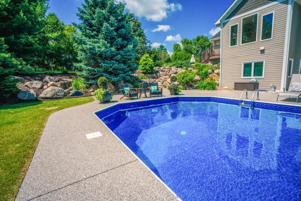 dark blue pool with polyurea concrete coating sealer around your pool